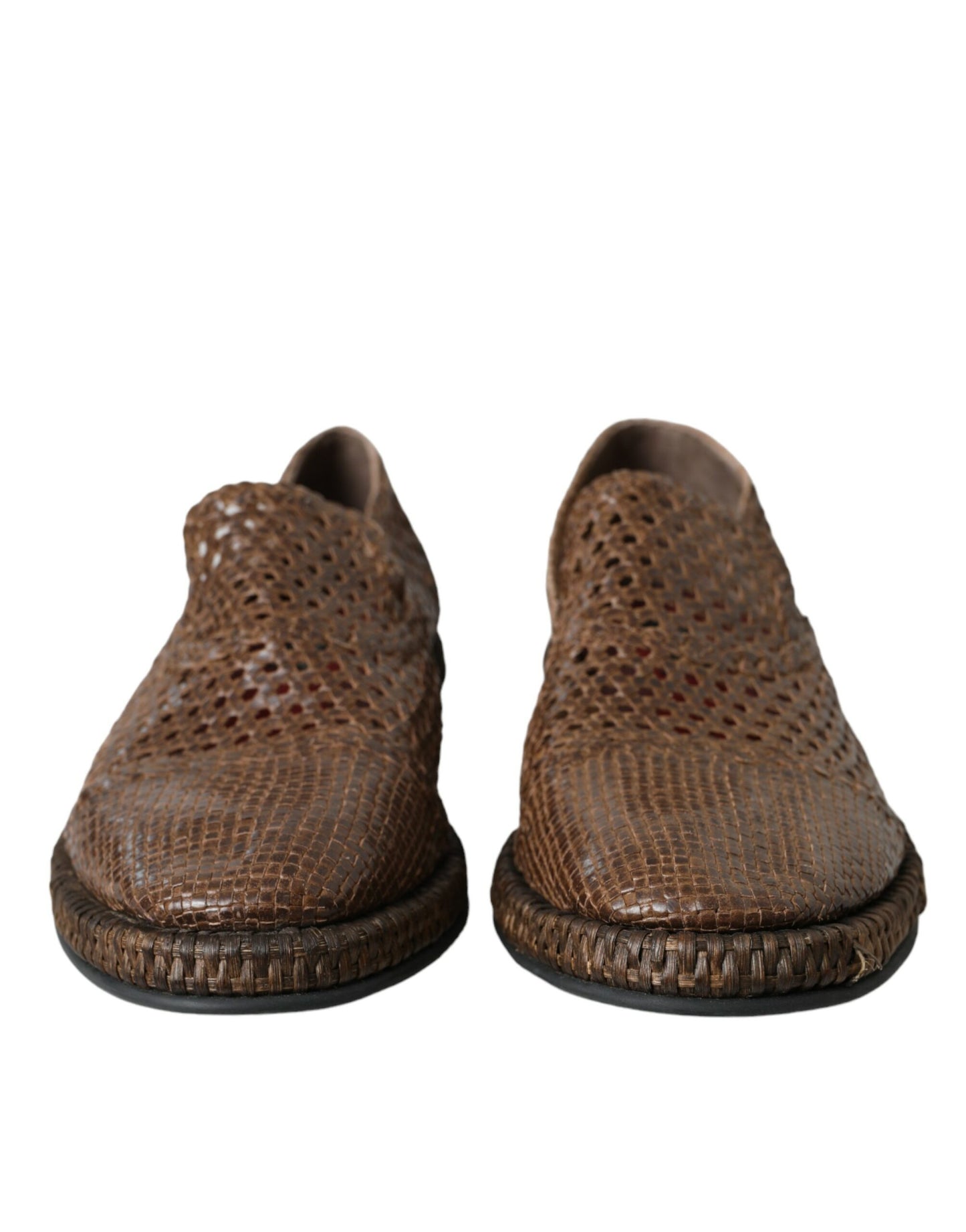- Brown Woven Leather Loafers Casual Shoes