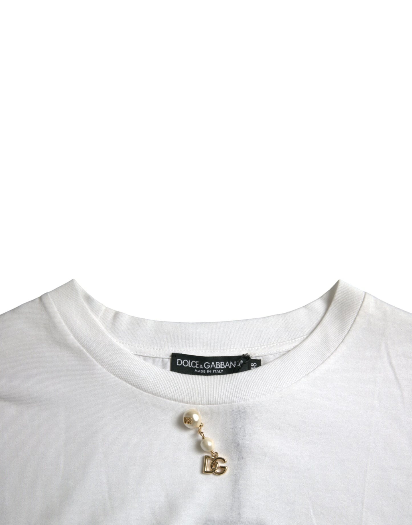 - White Embellished Cotton Crew Neck T-shirt