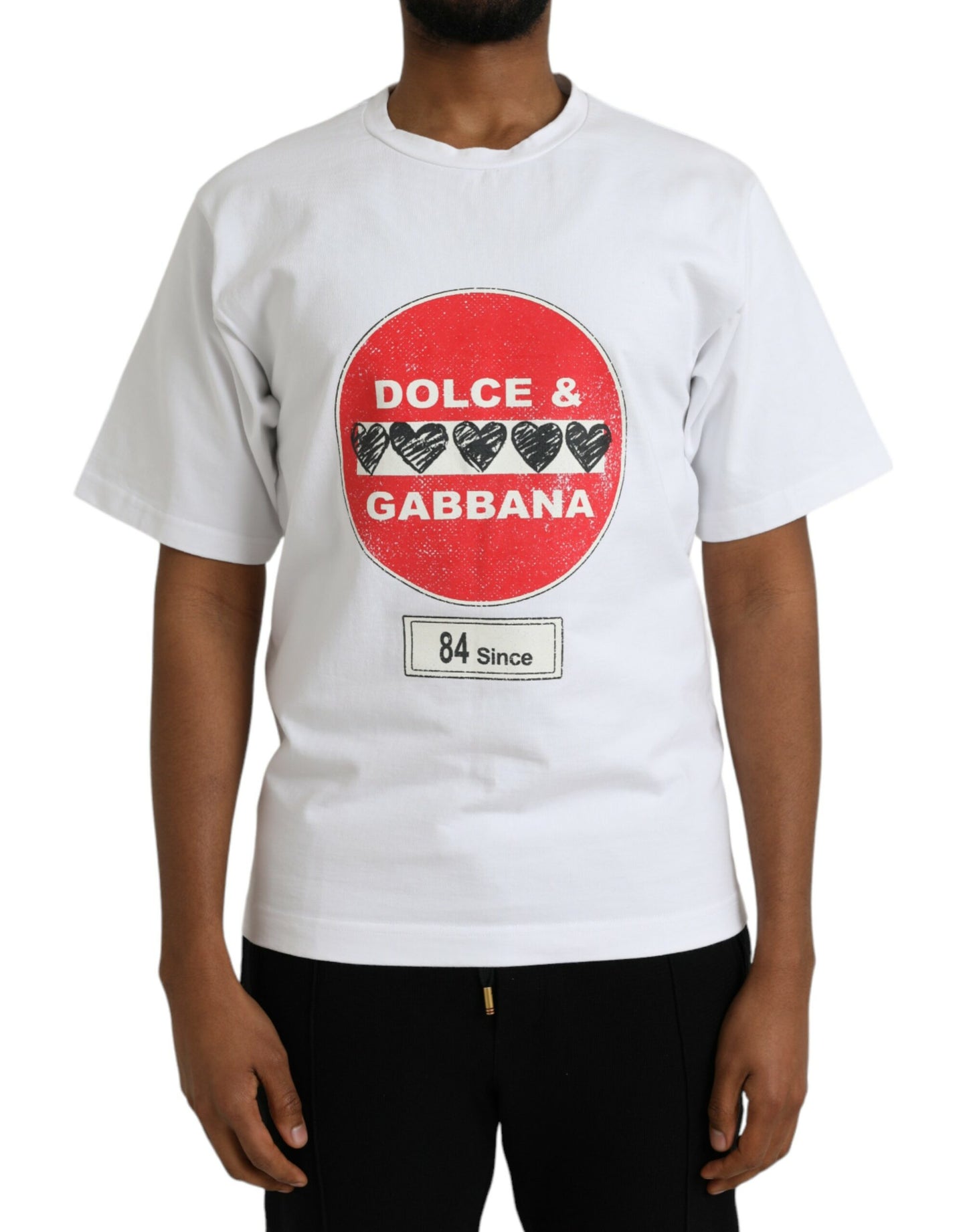 - White Amor Heart Cotton Crewneck Short Sleeve T-shirt