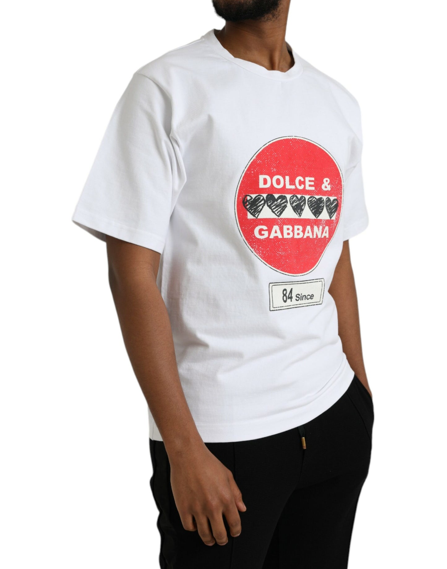 - White Amor Heart Cotton Crewneck Short Sleeve T-shirt