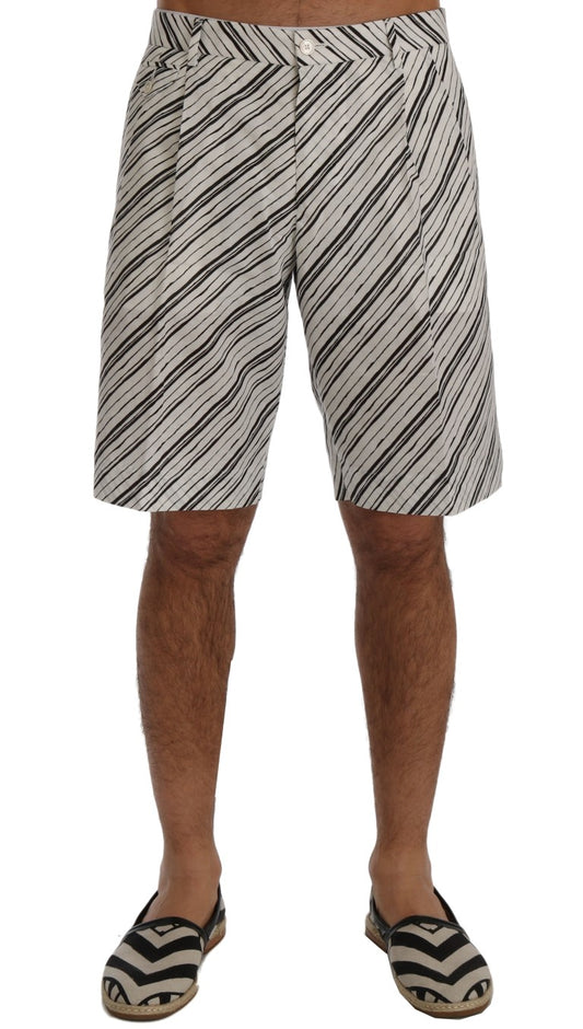- Elegant Striped Cotton-Linen Shorts