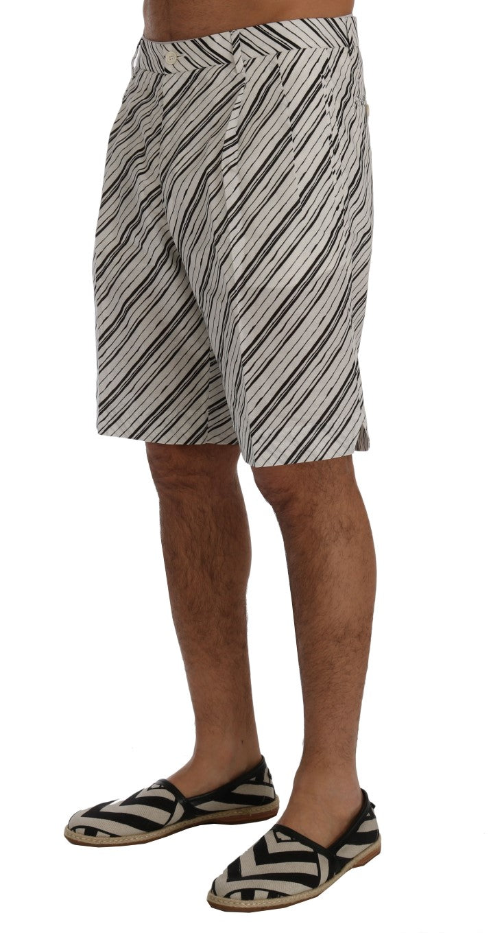 - Elegant Striped Cotton-Linen Shorts