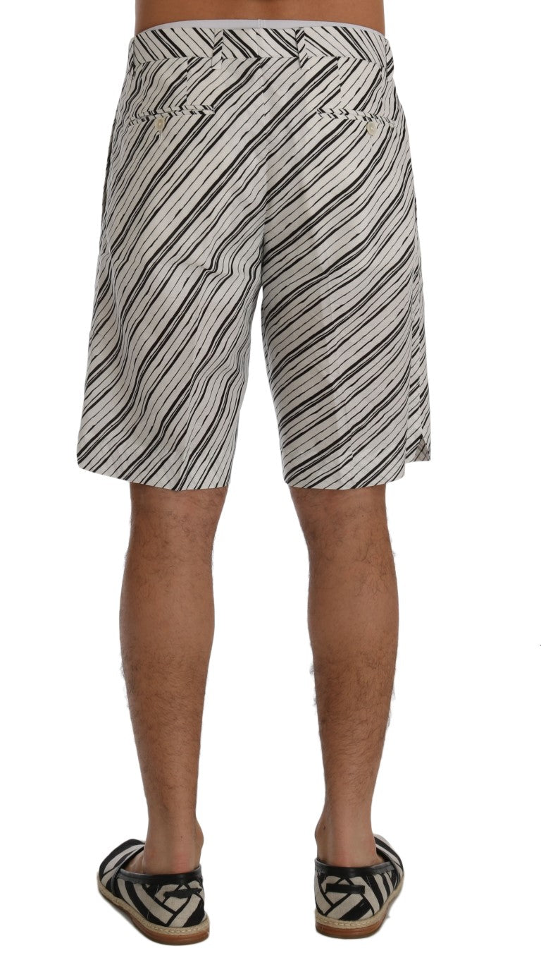 - Elegant Striped Cotton-Linen Shorts