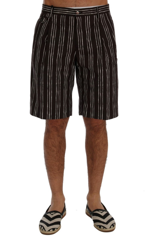 - Bordeaux Striped Cotton Knee High Shorts