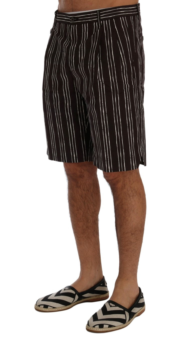 - Bordeaux Striped Cotton Knee High Shorts