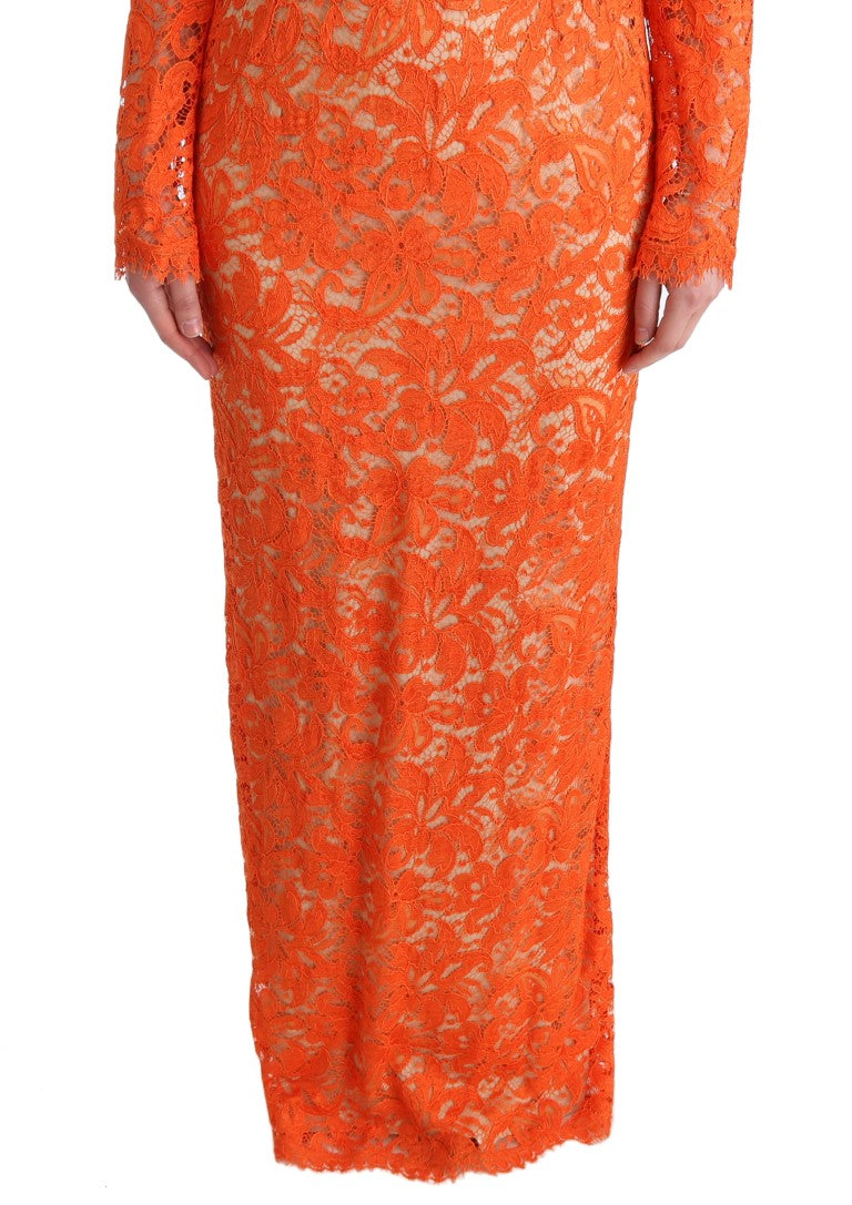 - Elegant Long-Sleeve Full-Length Orange Sheath Dress