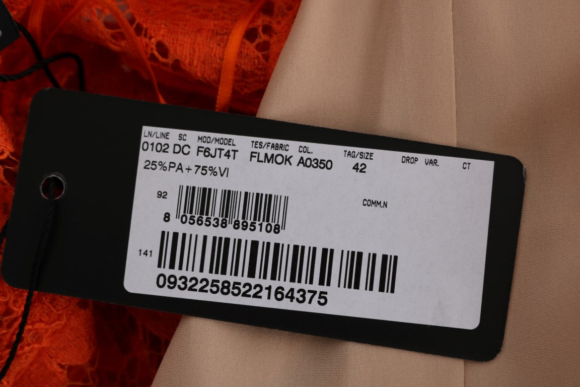 - Elegant Long-Sleeve Full-Length Orange Sheath Dress