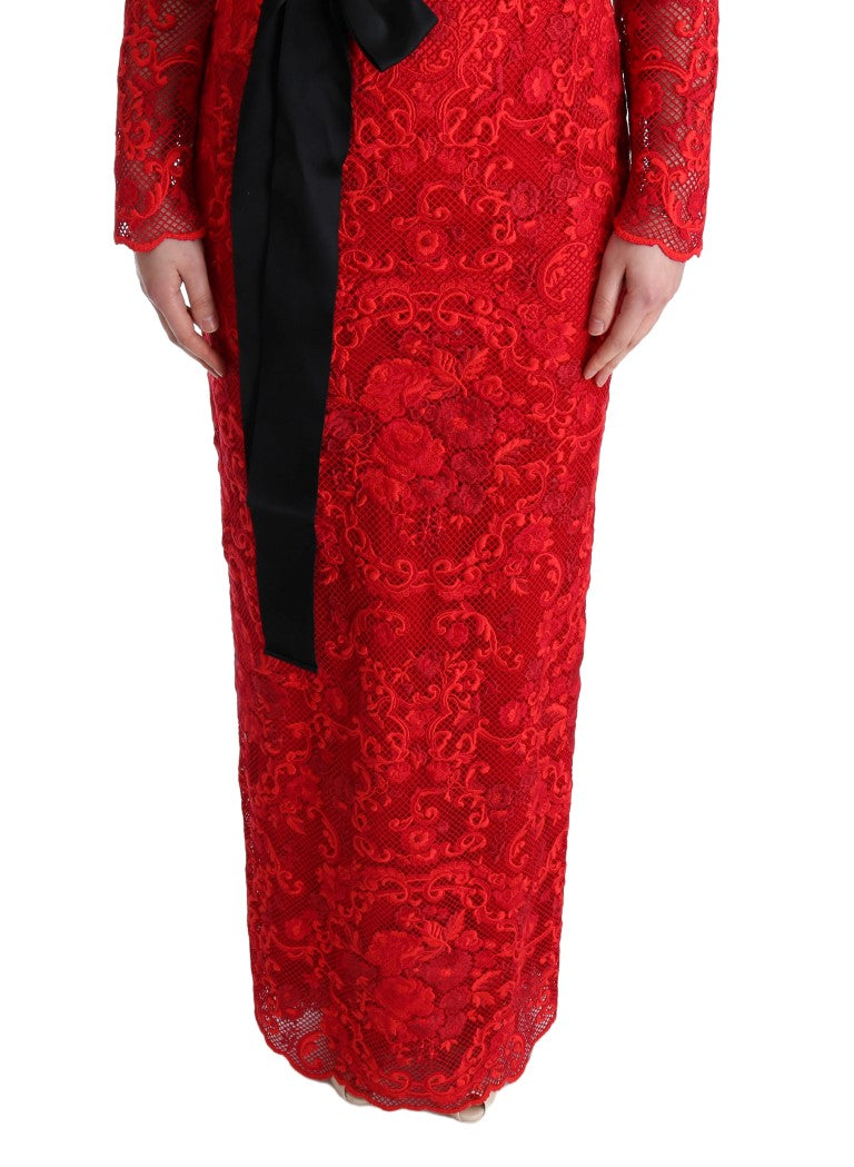 - Elegant Red Sheath Dress with Silk Bow Belt
