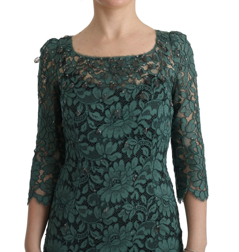 - Elegant Green Crystal Embellished Sheath Dress