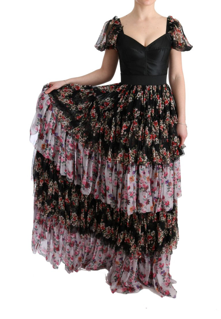 - Elegant Floral Shift Dress in Multicolor Silk Blend