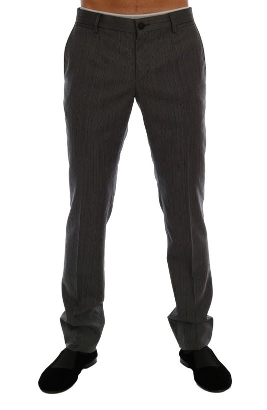 - Elegant Gray Striped Wool Formal Trousers
