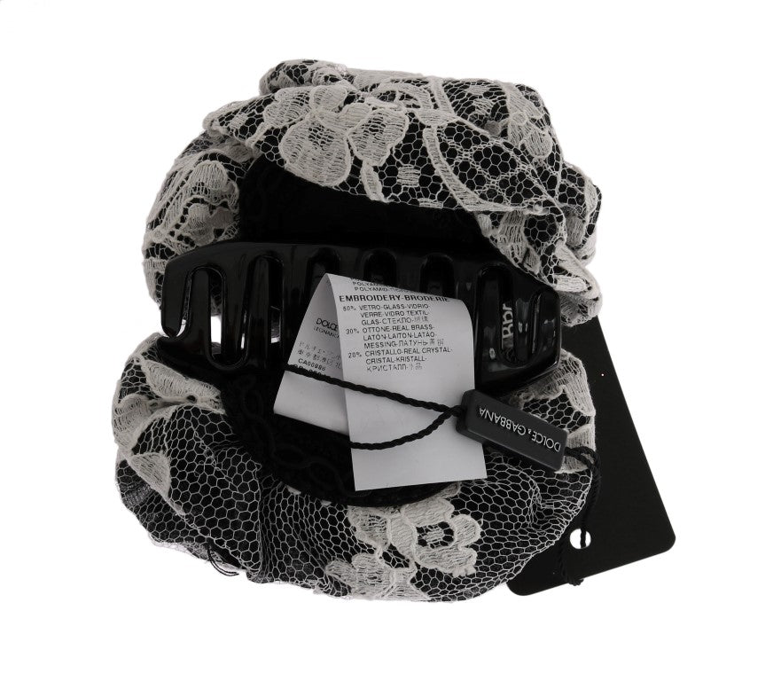 - Elegant Black & White Floral Lace Crystal Hair Claw