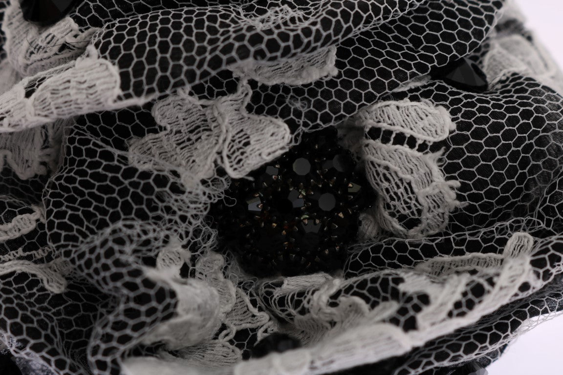 - Elegant Black & White Floral Lace Crystal Hair Claw