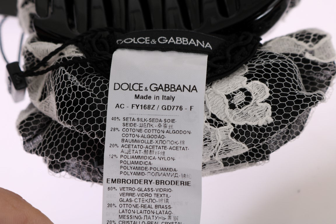 - Elegant Black & White Floral Lace Crystal Hair Claw