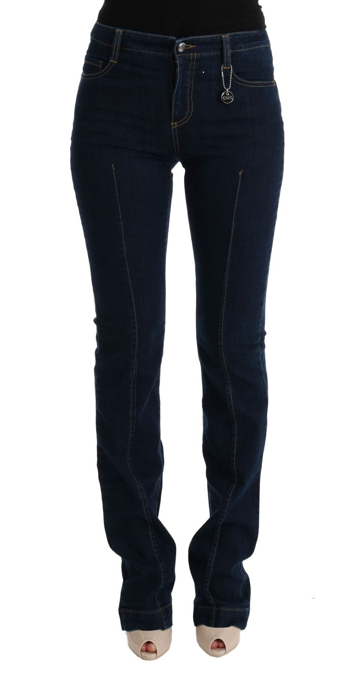 - Chic Flared Cotton Jeans in Blue