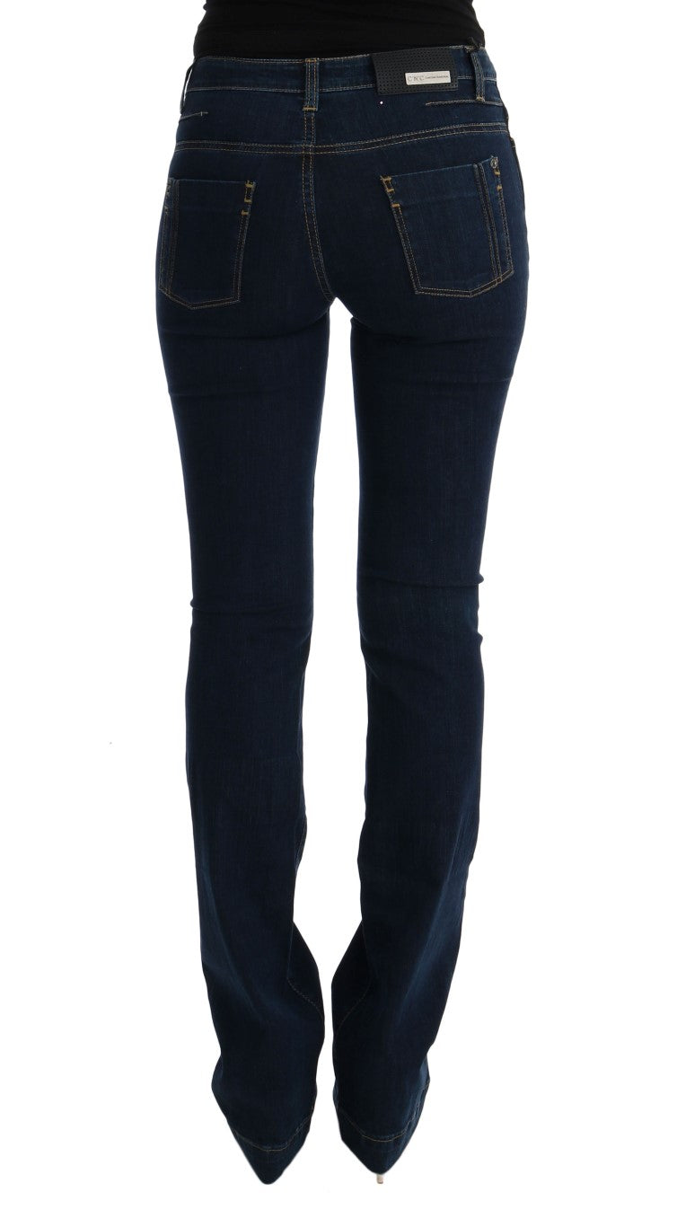 - Chic Flared Cotton Jeans in Blue