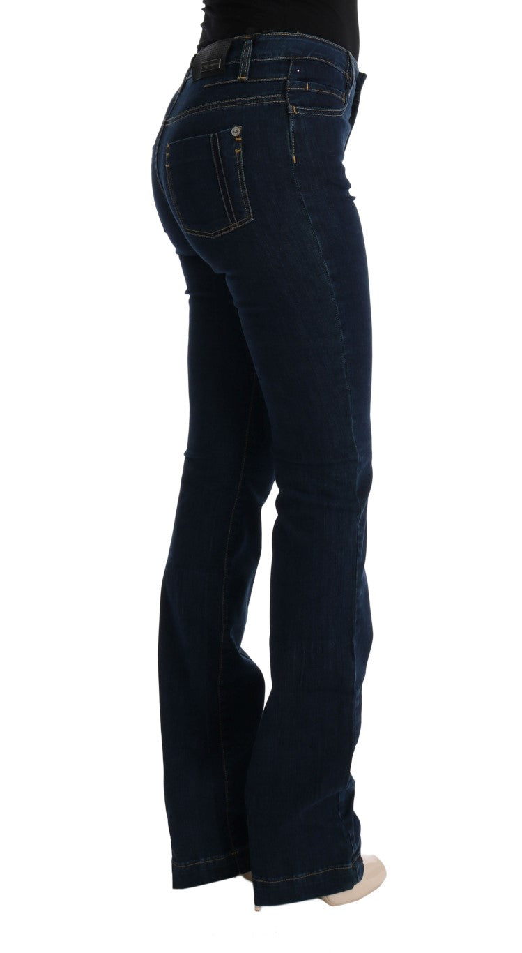 - Chic Flared Cotton Jeans in Blue