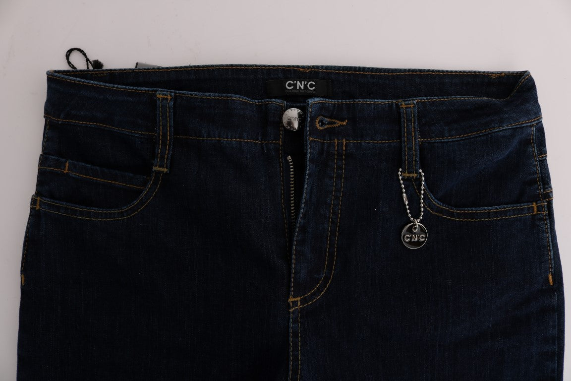 - Chic Flared Cotton Jeans in Blue