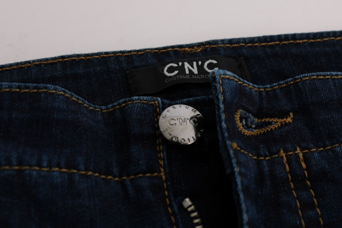 - Chic Flared Cotton Jeans in Blue
