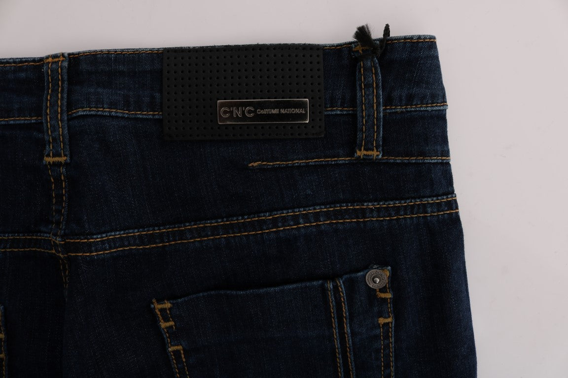 - Chic Flared Cotton Jeans in Blue