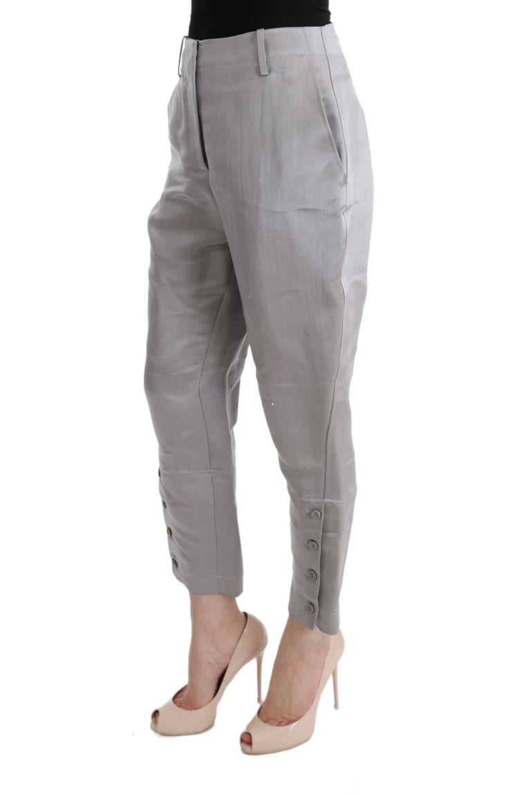 - Chic Gray Cropped Silk Pants