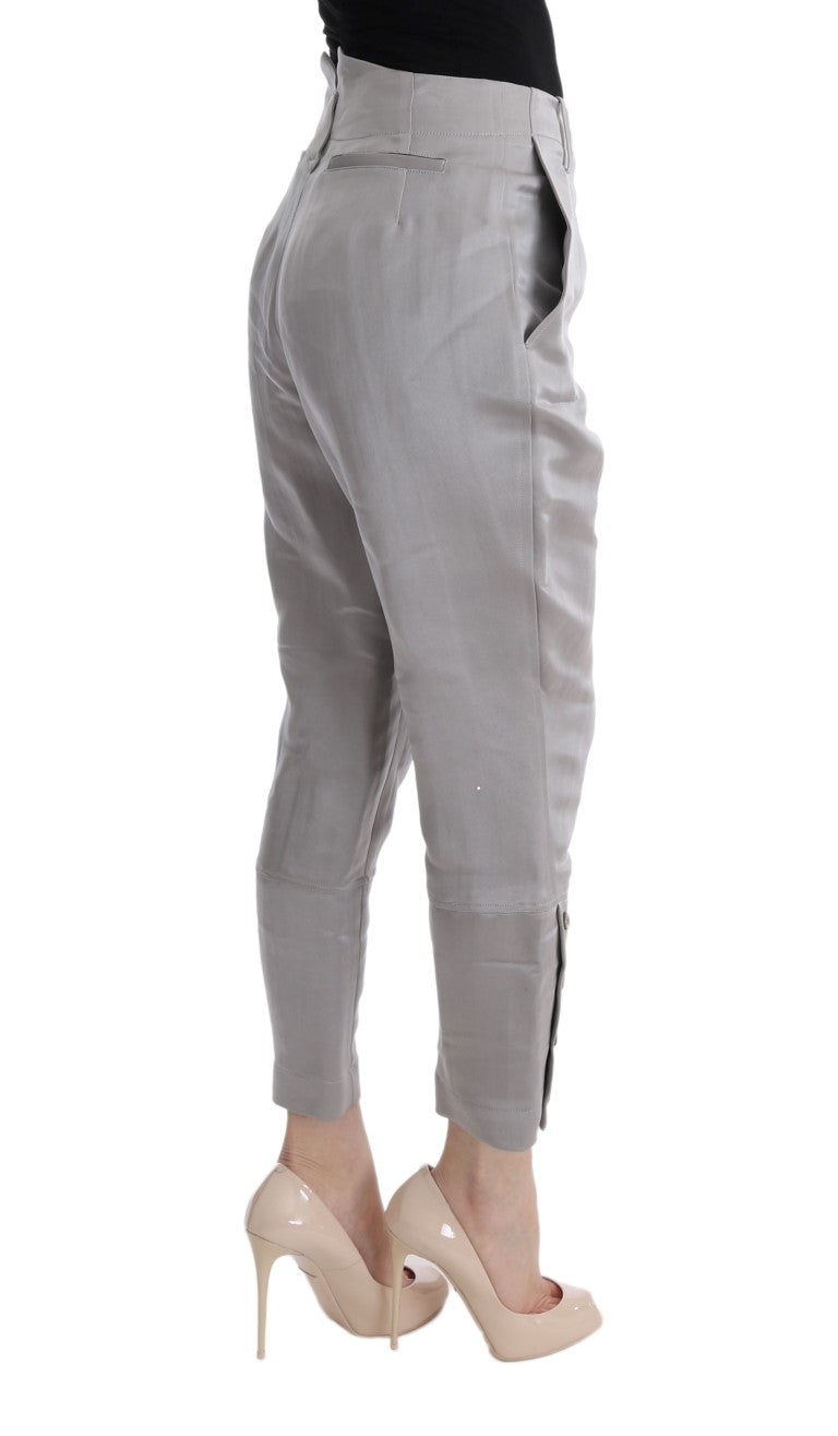 - Chic Gray Cropped Silk Pants