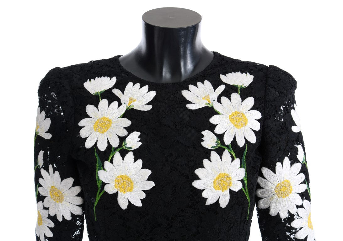 - Black Floral Lace Chamomile Embroidered Dress