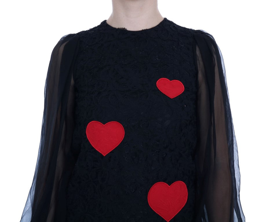 - Elegant Black Lace Heart Applique Shift Dress