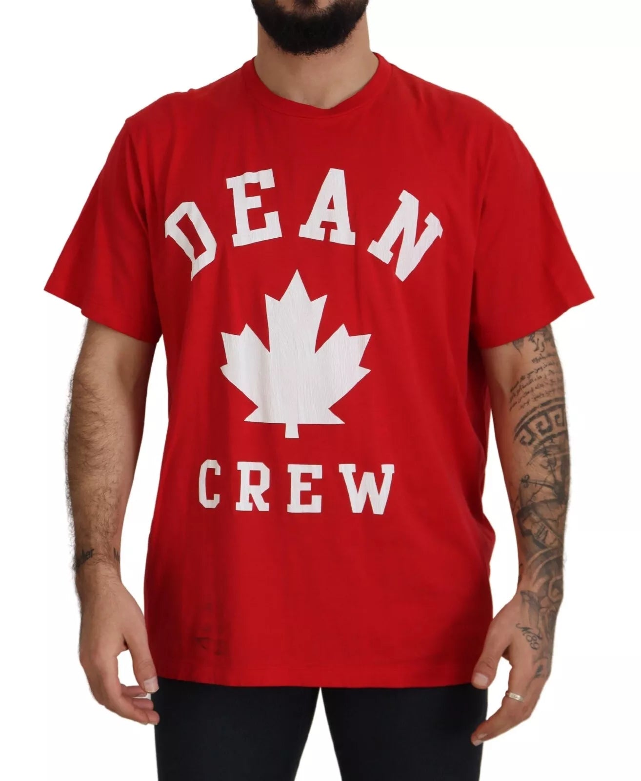 - Red Printed Cotton Short Sleeves Crewneck T-shirt