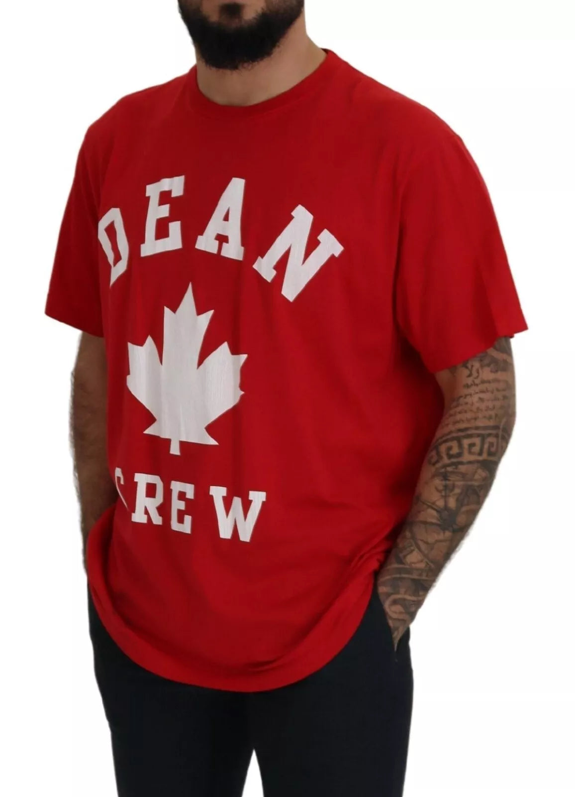 - Red Printed Cotton Short Sleeves Crewneck T-shirt