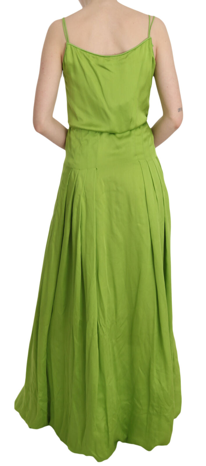 - Green Spaghetti Strap Long A-line Pleated Dress