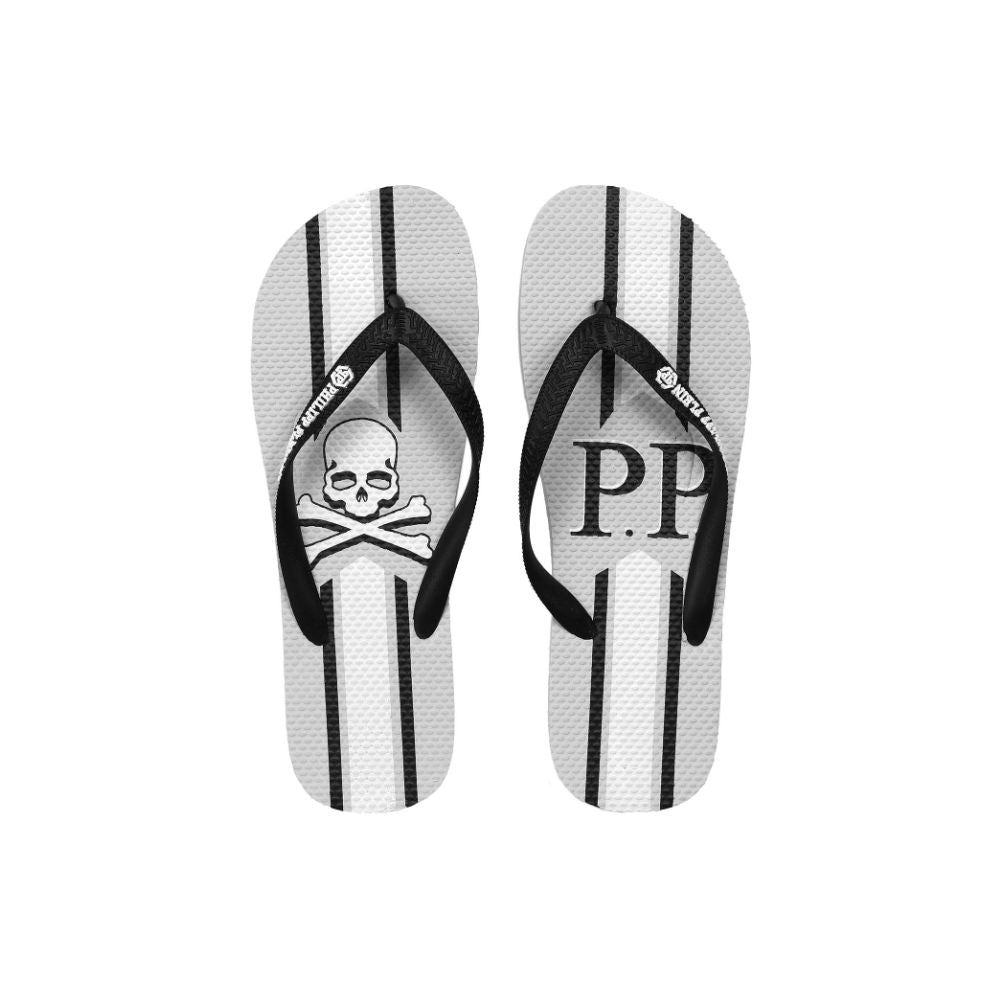 Philipp Plein Gray & White Skull Flip Flops