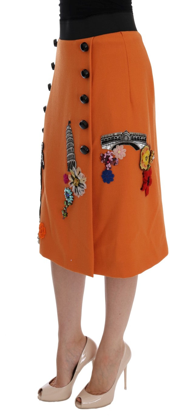 - Embellished Wool Skirt in Vivid Orange