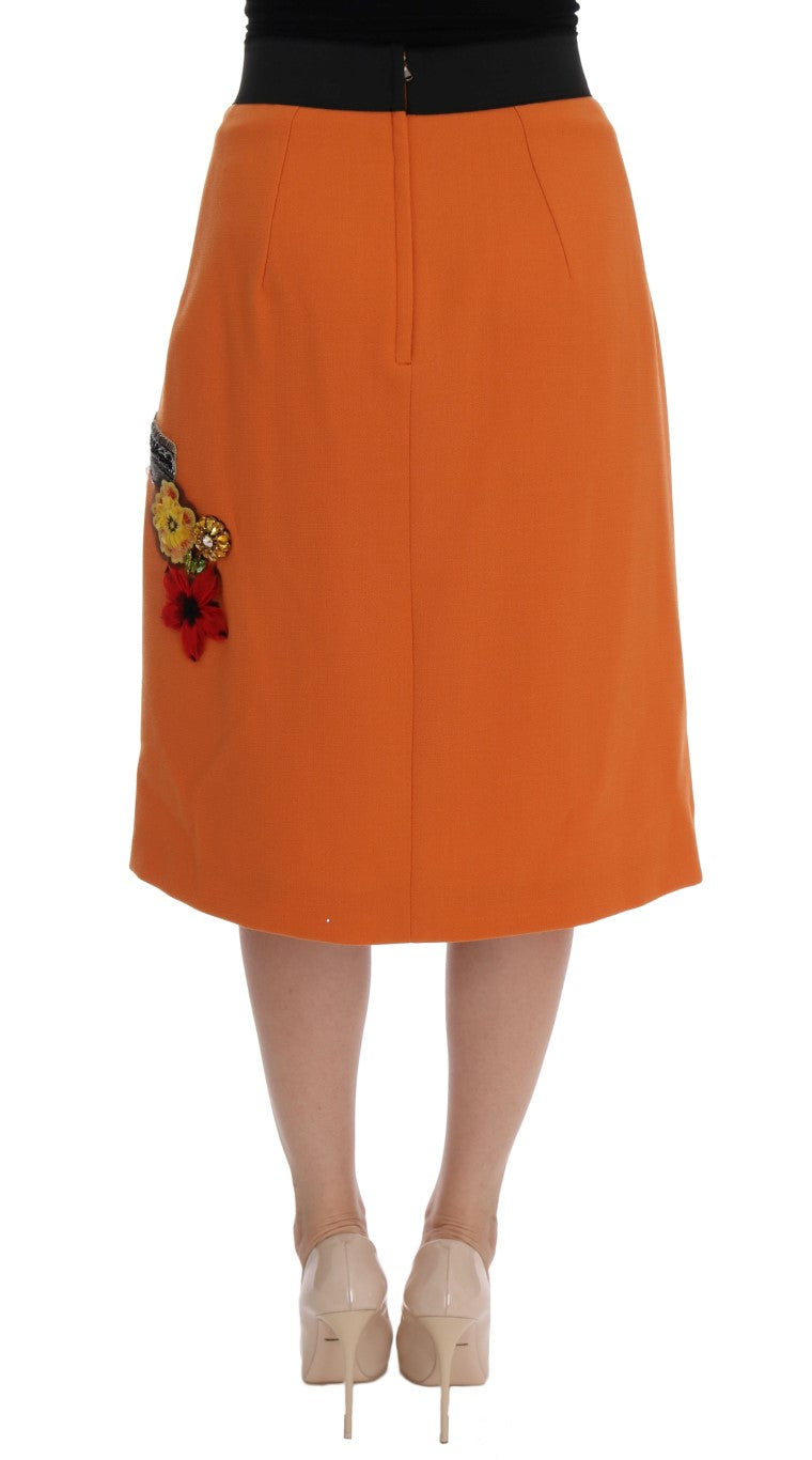 - Embellished Wool Skirt in Vivid Orange