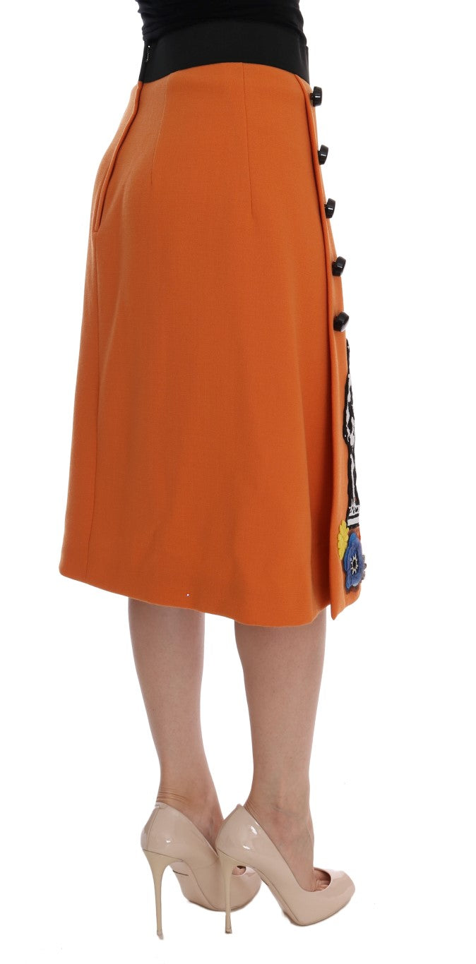 - Embellished Wool Skirt in Vivid Orange