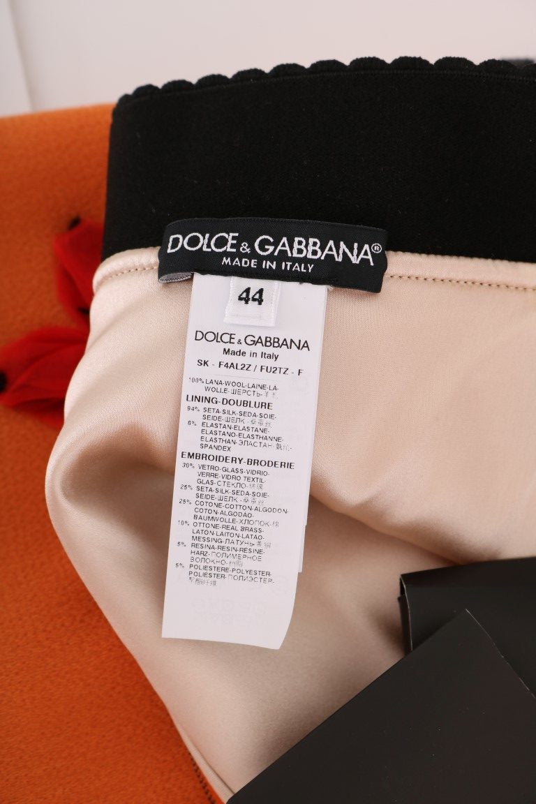 - Embellished Wool Skirt in Vivid Orange