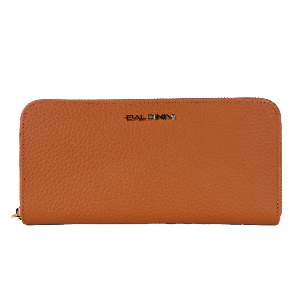 - Elegant Orange Leather Wallet with Zipper