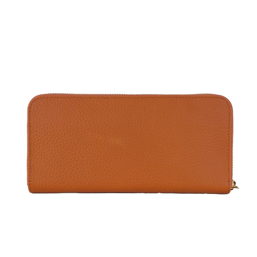 - Elegant Orange Leather Wallet with Zipper