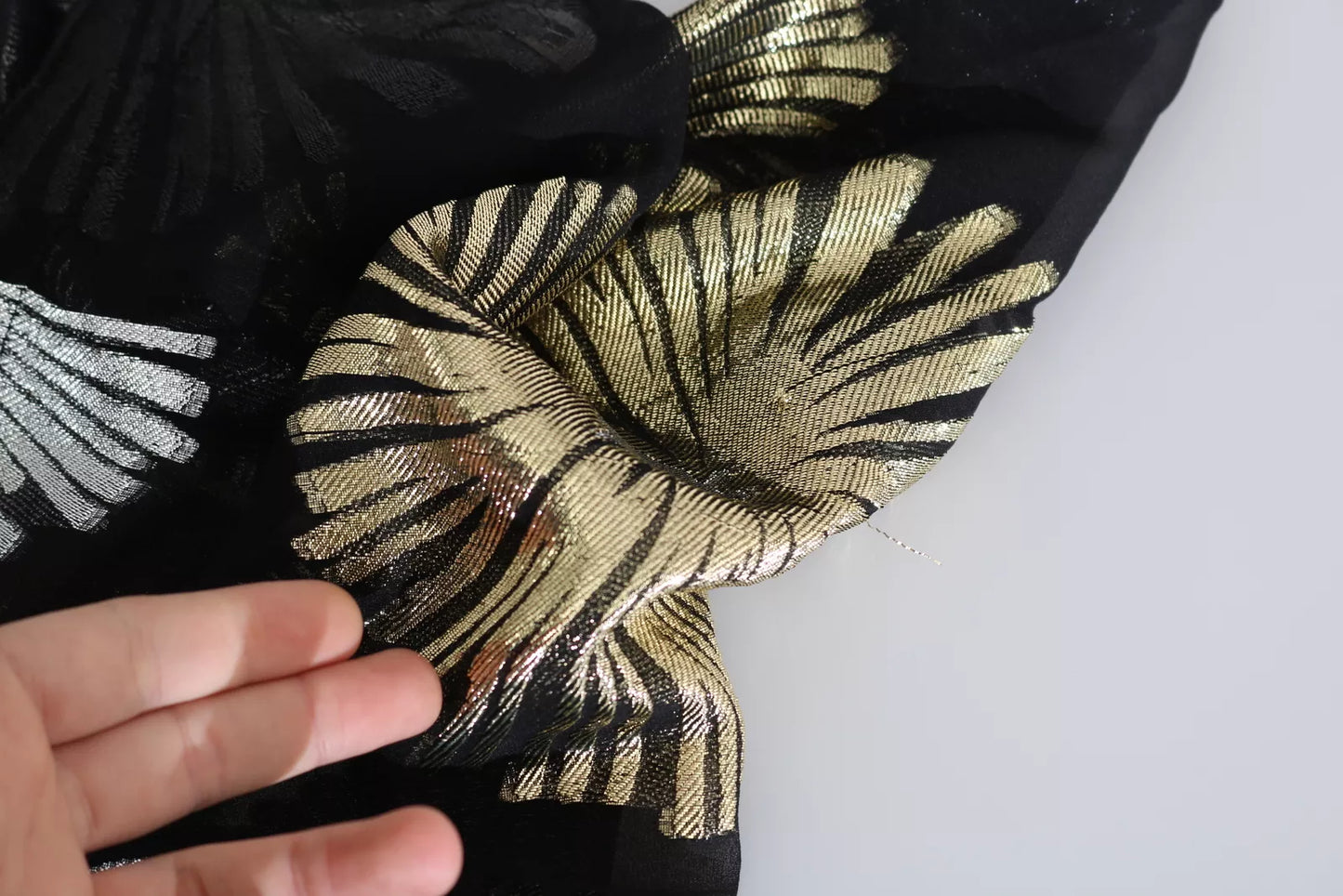 - Gold Silver Silk Jacquard See Through Top Blouse