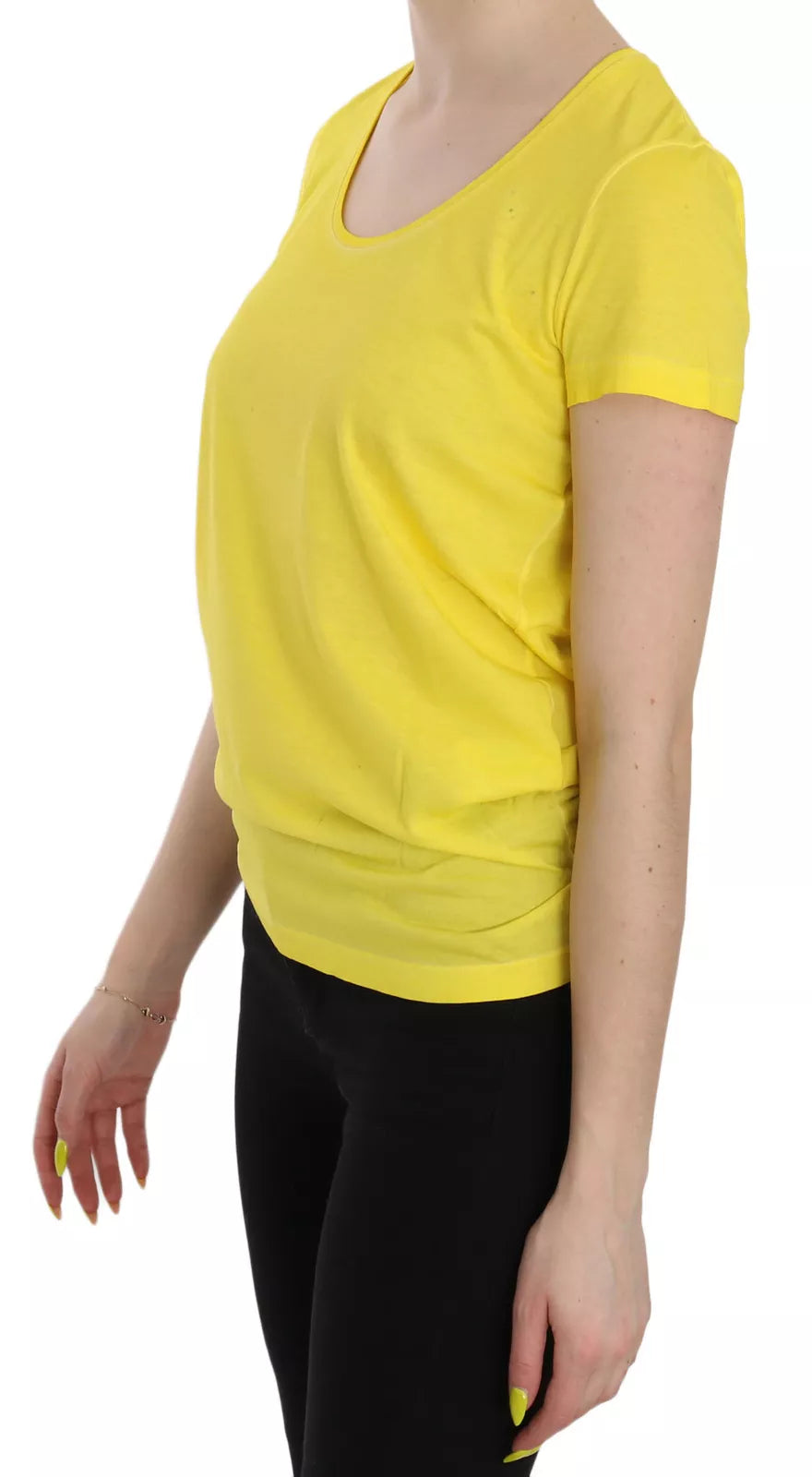 - Yellow Round Neck Short Sleeve Shirt Top Blouse