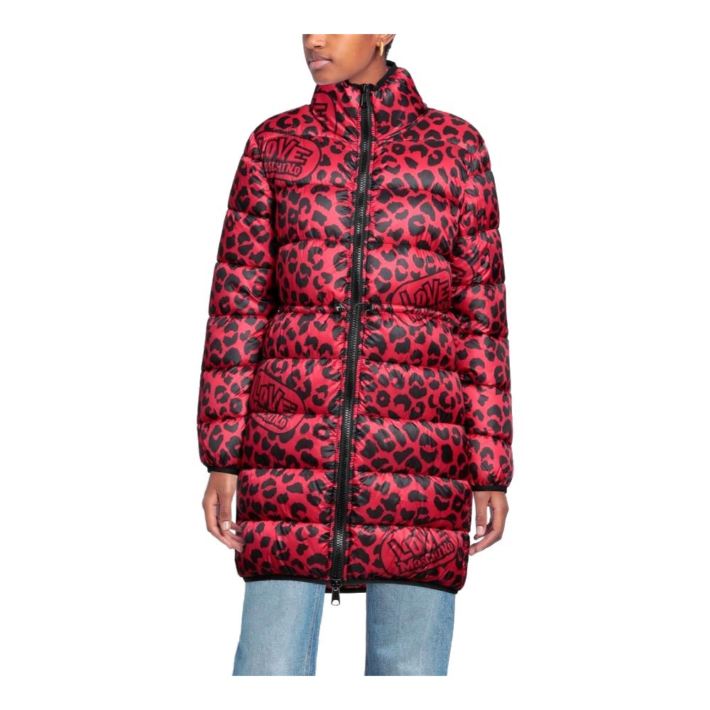Red & Black Leopard Print Long Puffy Jacket