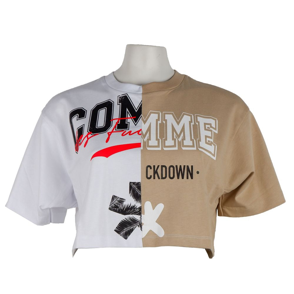 Beige Couture Logo Tee with Two-Tone Print by Comme Des Fuckdown