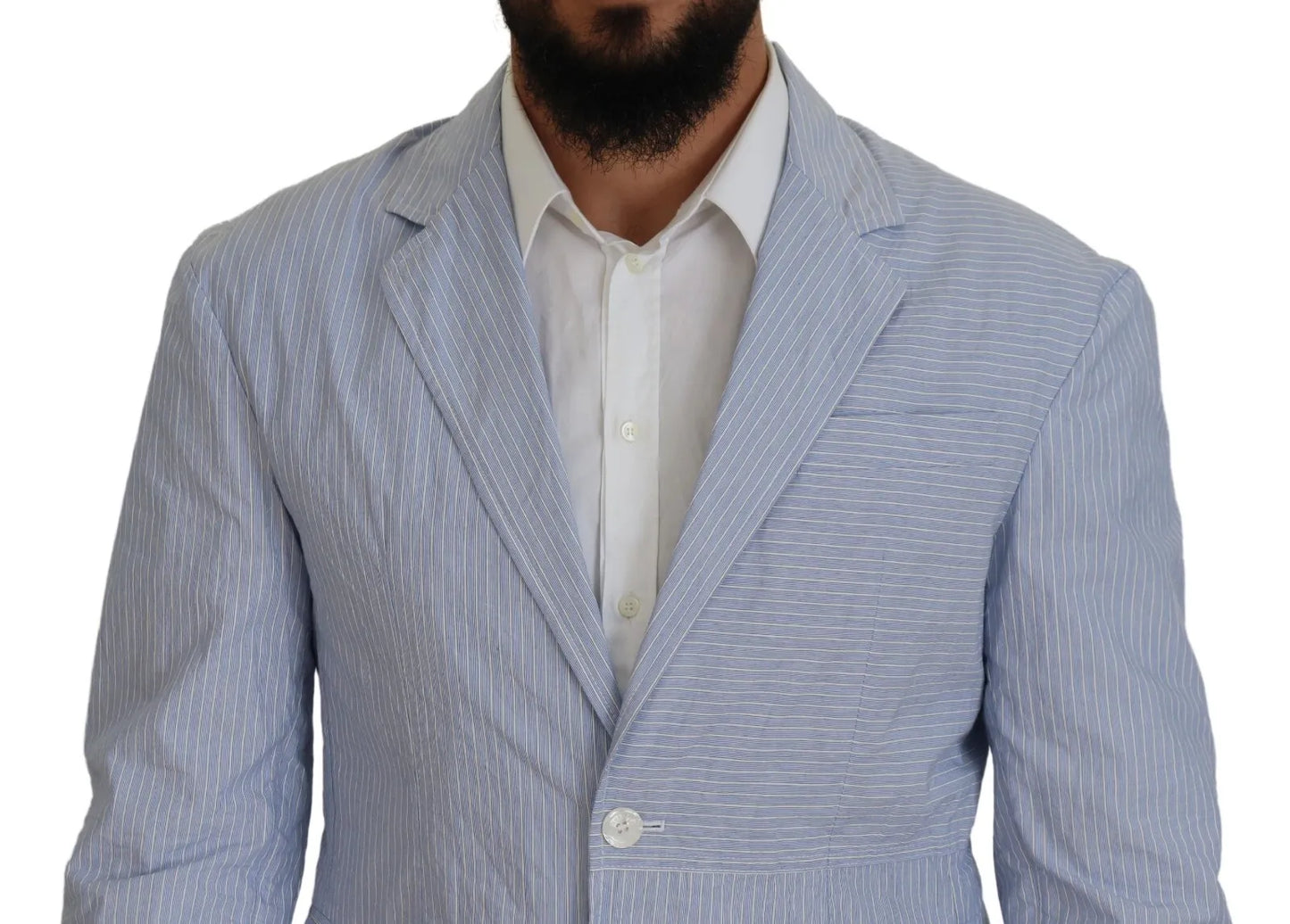 - Blue Striped Single Breasted Formal Coat Blazer