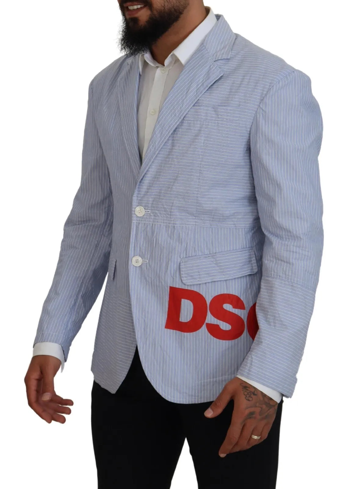 - Blue Striped Single Breasted Formal Coat Blazer