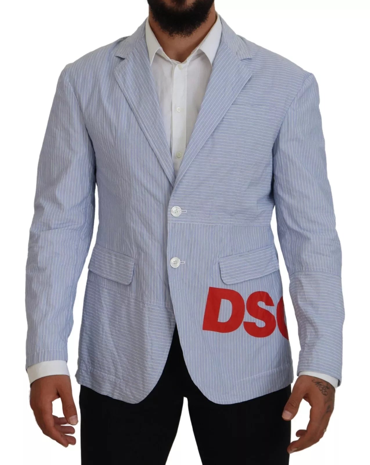 - Blue Striped Single Breasted Formal Coat Blazer