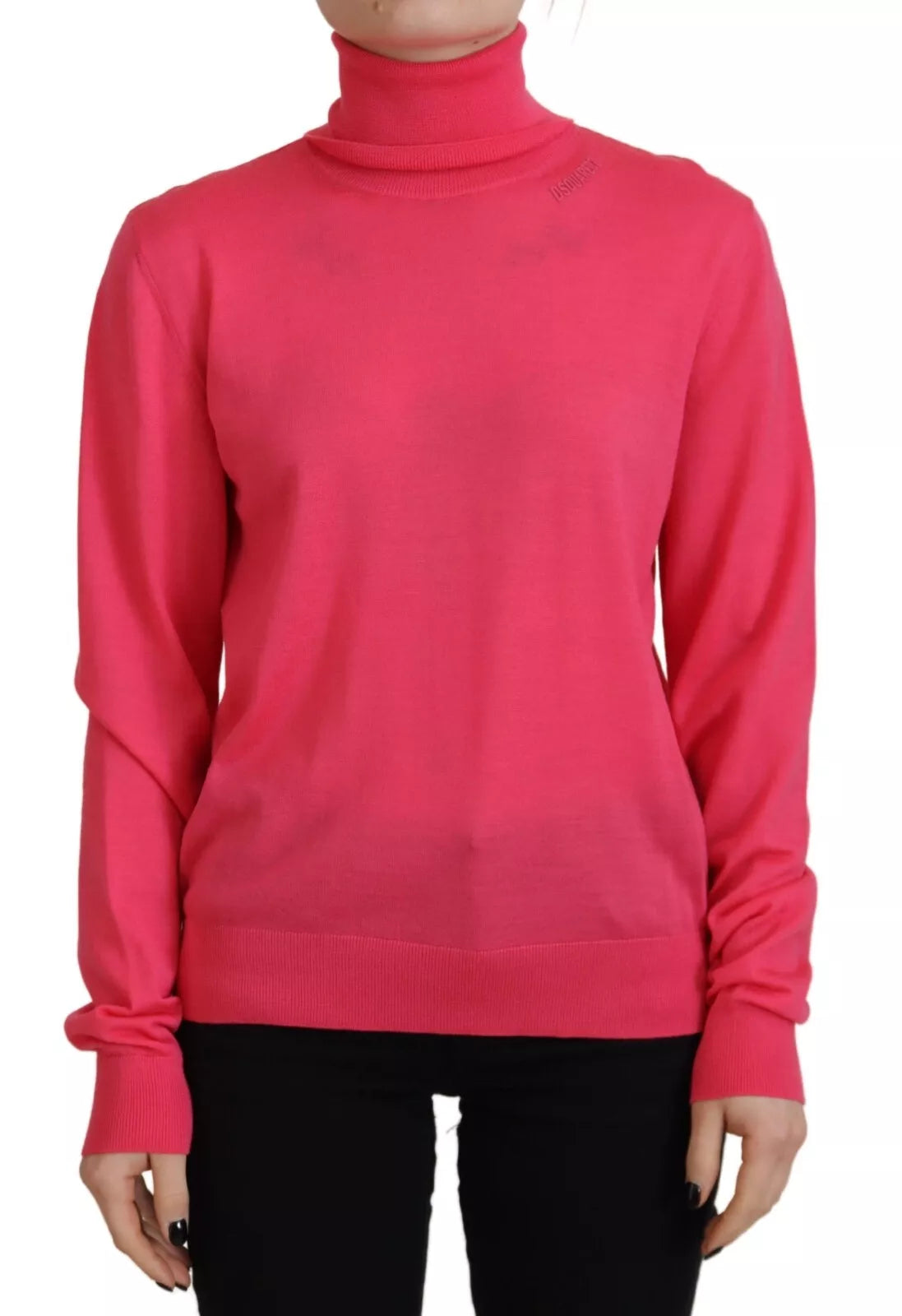 - Pink Solid Long Sleeve Turtle Neck Casual Sweater
