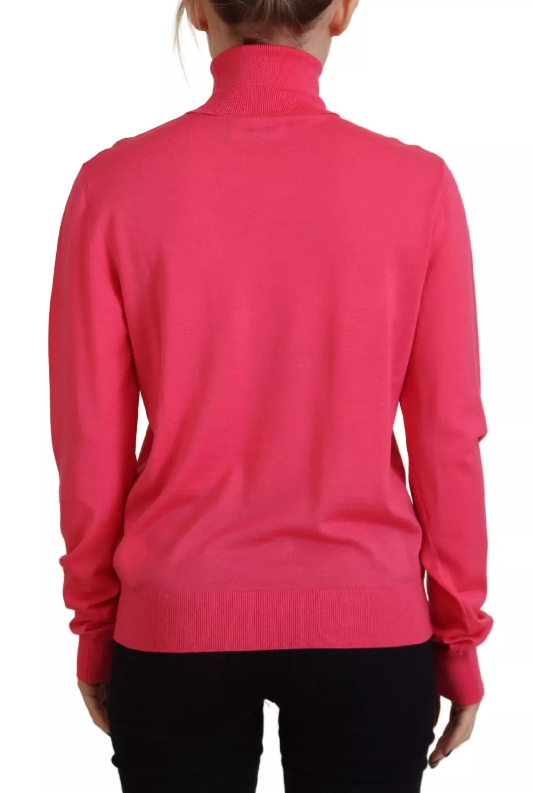 - Pink Solid Long Sleeve Turtle Neck Casual Sweater