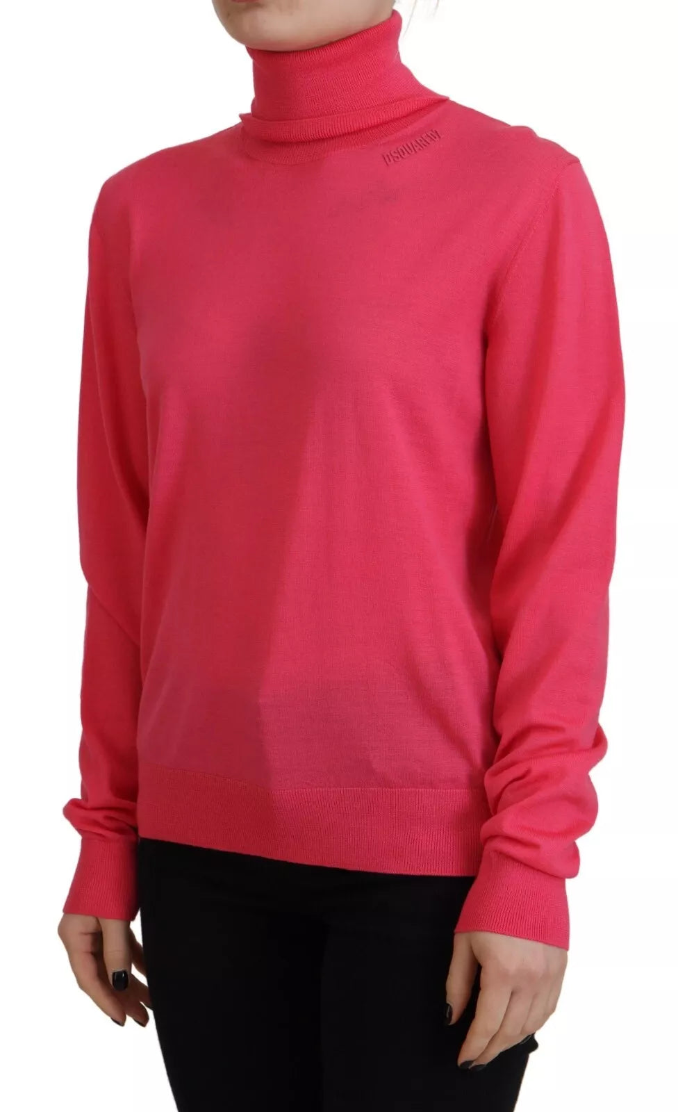 - Pink Solid Long Sleeve Turtle Neck Casual Sweater