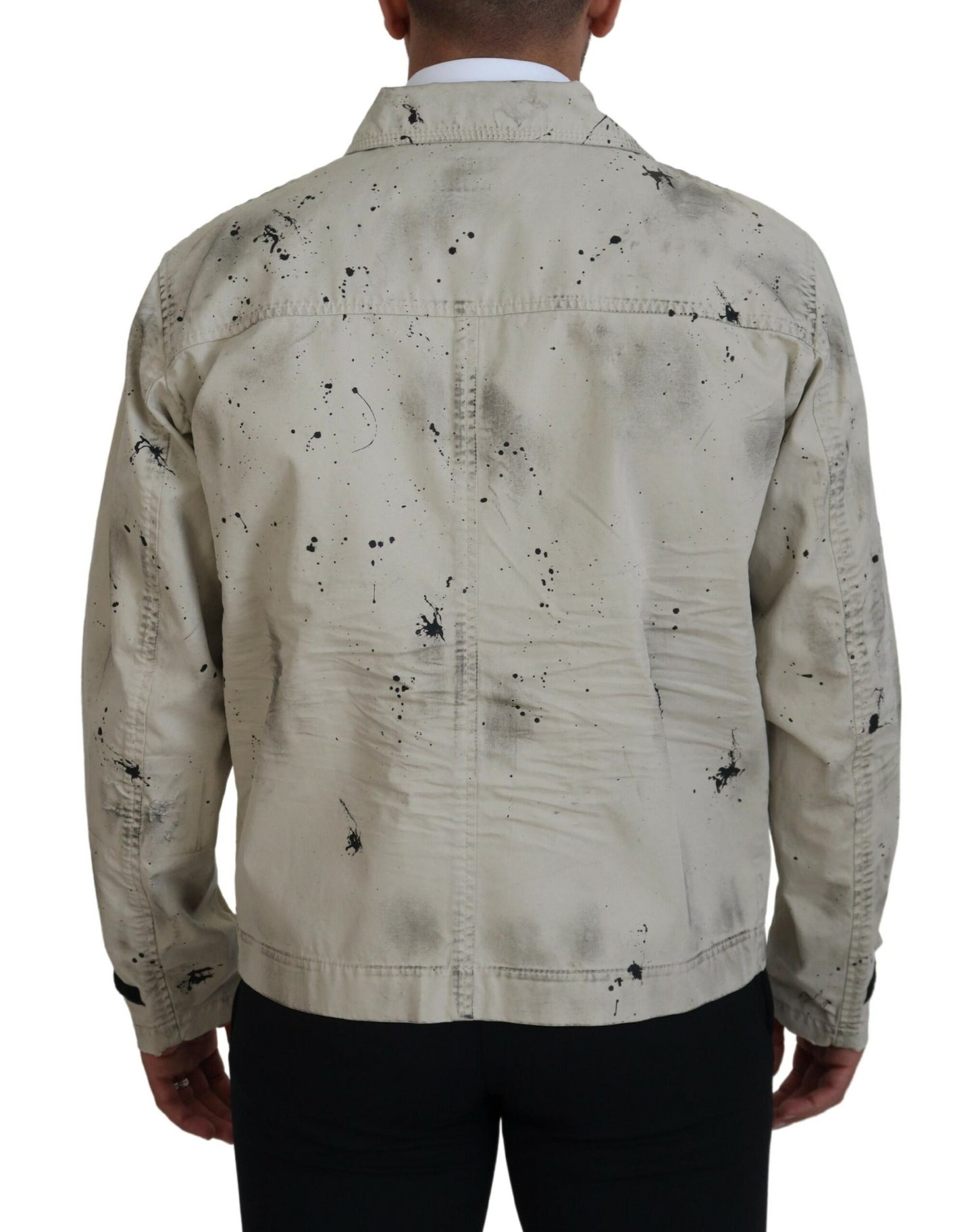 - Off White Black Splash Print Casual Denim Jacket