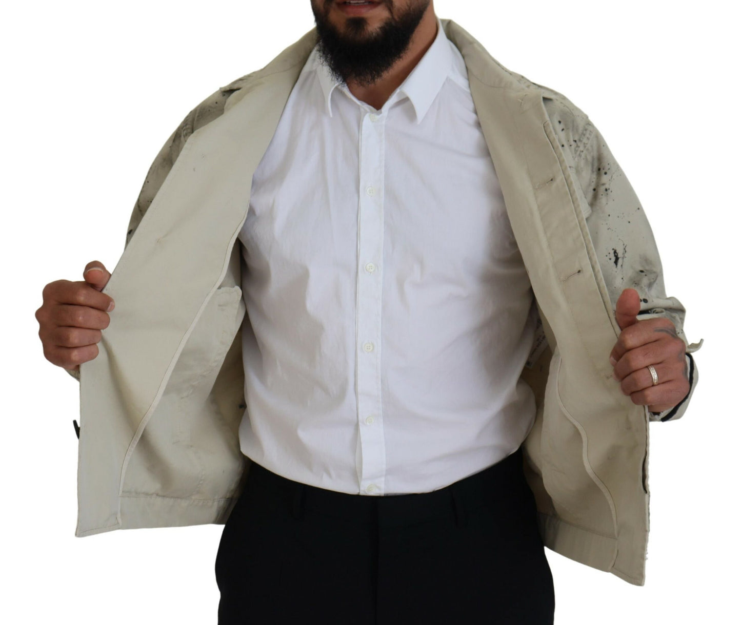 - Off White Black Splash Print Casual Denim Jacket